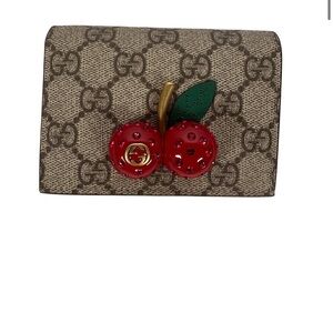 Gucci Brown and Red Cherry Motif Wallet